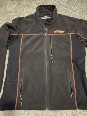 Harley-Davidson Men’s Large Full Zip Fleece Jacket Black Orange Motorcycle 2015